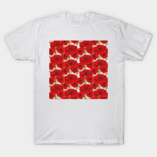 Red Poppy Flowers Pattern T-Shirt